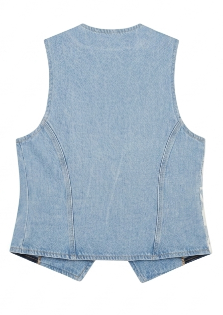 Gilet bimatière broderie anglaise & denim
